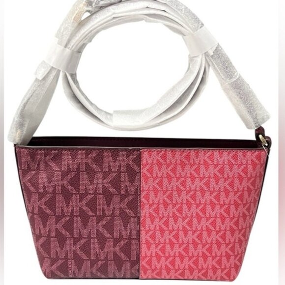 Michael Kors Jet Set Small Two Tone (Oxblood/Watermelon) Logo Crossbody (NWT) - Picture 4 of 5